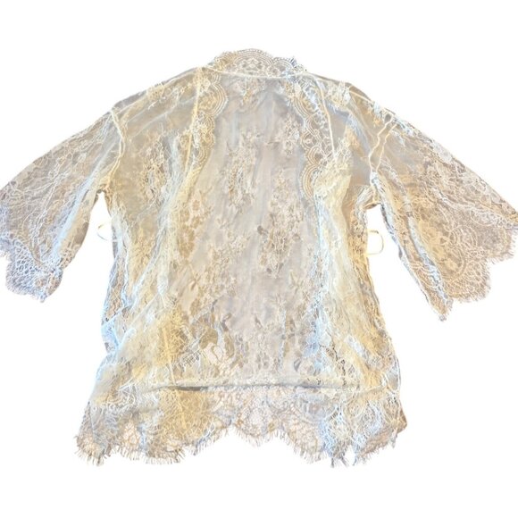 Lace Kimono Cardigan Sheer White M Boho Cover-Up Scalloped Edges Delicate Design - Picture 5 of 5